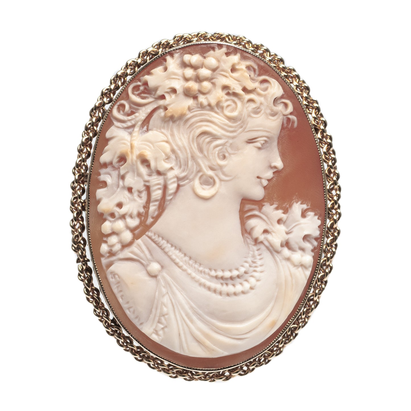 9ct Gold Mount Cameo Brooch Vintage Fine Quality Large Carved Shell Portrait (Code A445)