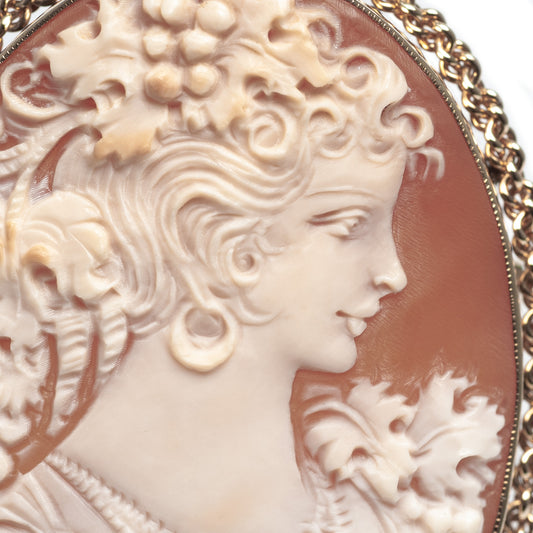 9ct Gold Mount Cameo Brooch Vintage Fine Quality Large Carved Shell Portrait (Code A445)