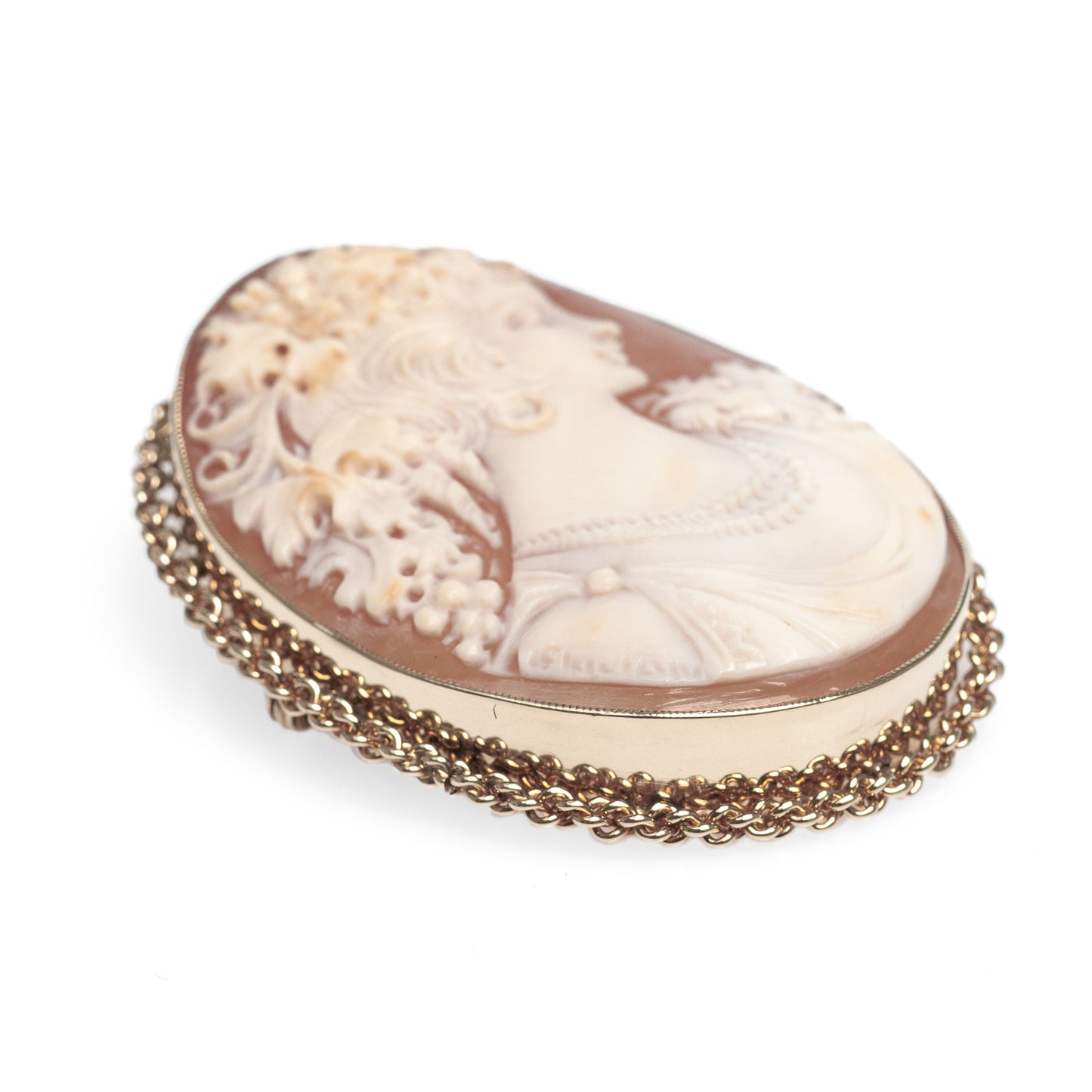 9ct Gold Mount Cameo Brooch Vintage Fine Quality Large Carved Shell Portrait (Code A445)