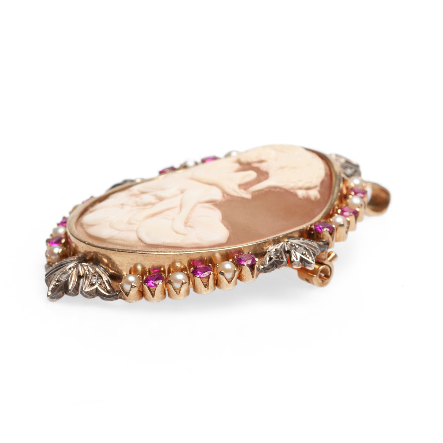 22ct Gold Cameo Brooch/Pendant Diamond Sapphire & Pearl Hebe feeding Zeus (Code A456)