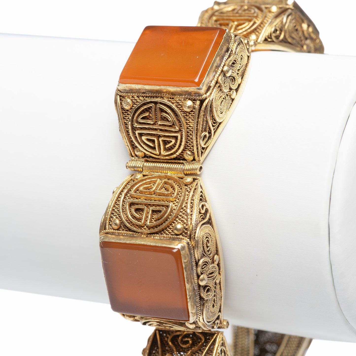 Chinese Silver Gilt & Carnelian Bracelet Filigree Design Vintage Republican (Code A458)