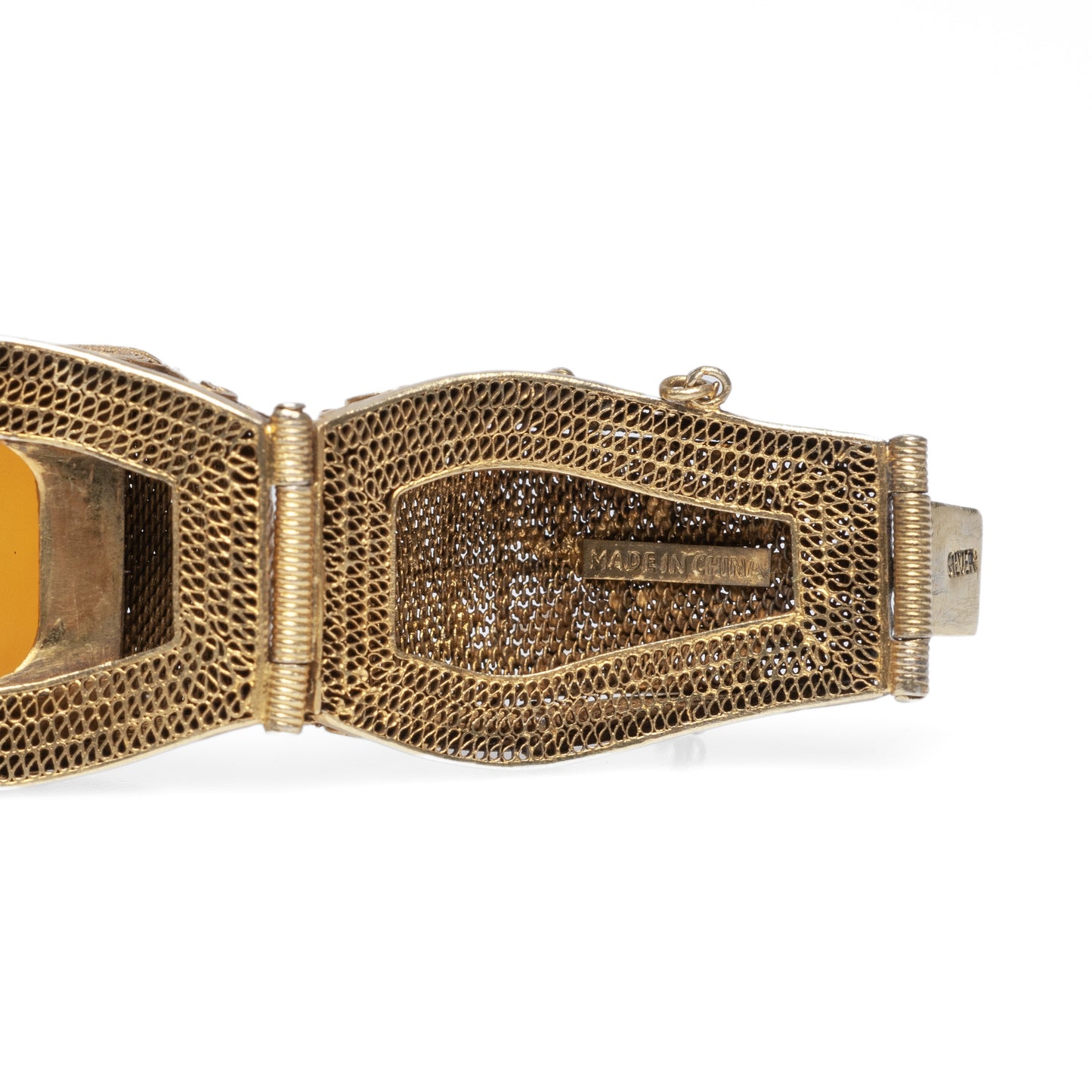Chinese Silver Gilt & Carnelian Bracelet Filigree Design Vintage Republican  (Code A458)