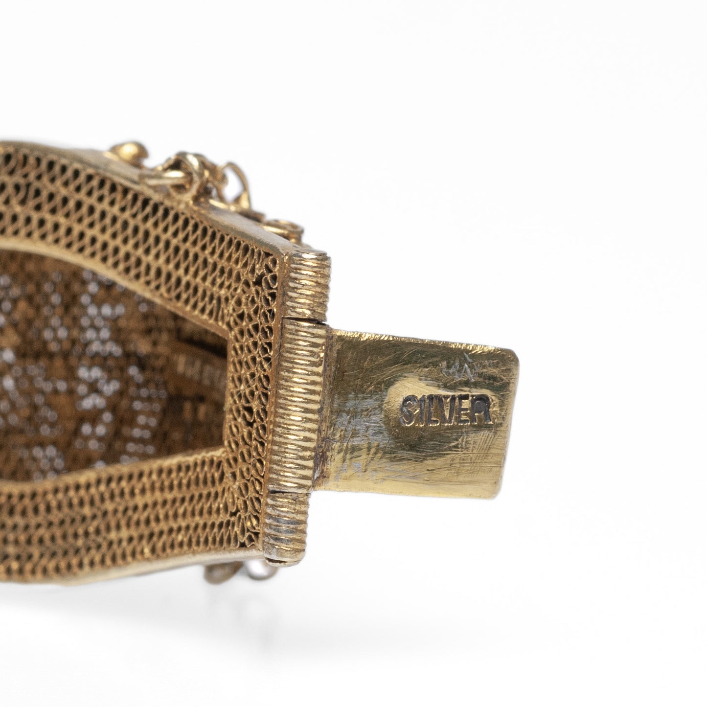 Chinese Silver Gilt & Carnelian Bracelet Filigree Design Vintage Republican  (Code A458)