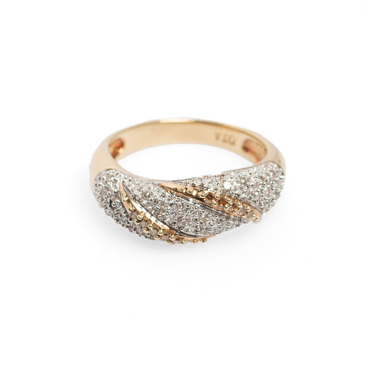 9ct Gold & Diamond Pave Set Ring With Cross Bands & Sheffield Hallmark Size N (Code A523)