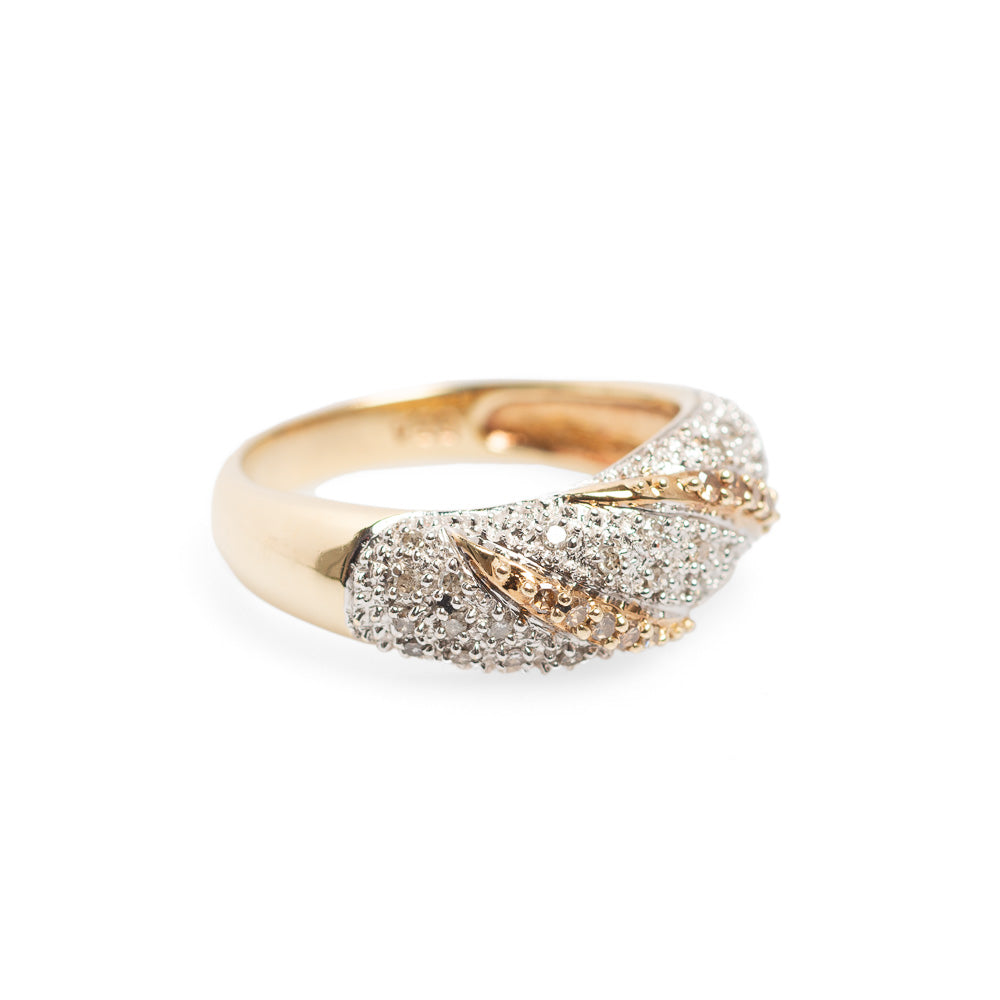 9ct Gold & Diamond Pave Set Ring With Cross Bands & Sheffield Hallmark Size N (Code A523)