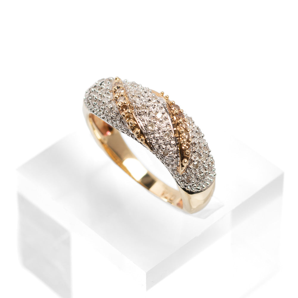 9ct Gold & Diamond Pave Set Ring With Cross Bands & Sheffield Hallmark Size N (Code A523)