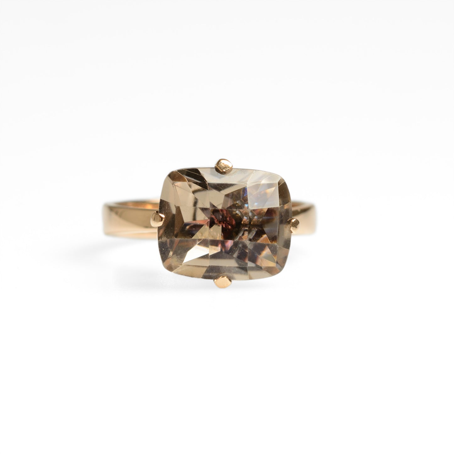 Vintage 9ct Gold Solitaire Statement Ring With Light Smoky Quartz Rectangular Cushion Cut Gemstone Size P US Size 7.5 (Code A586)