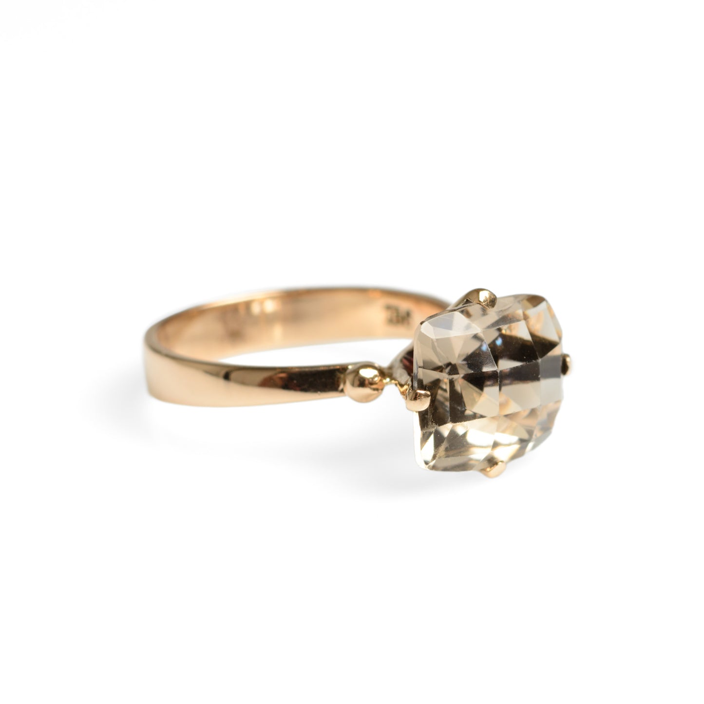 Vintage 9ct Gold Solitaire Statement Ring With Light Smoky Quartz Rectangular Cushion Cut Gemstone Size P US Size 7.5 (Code A586)