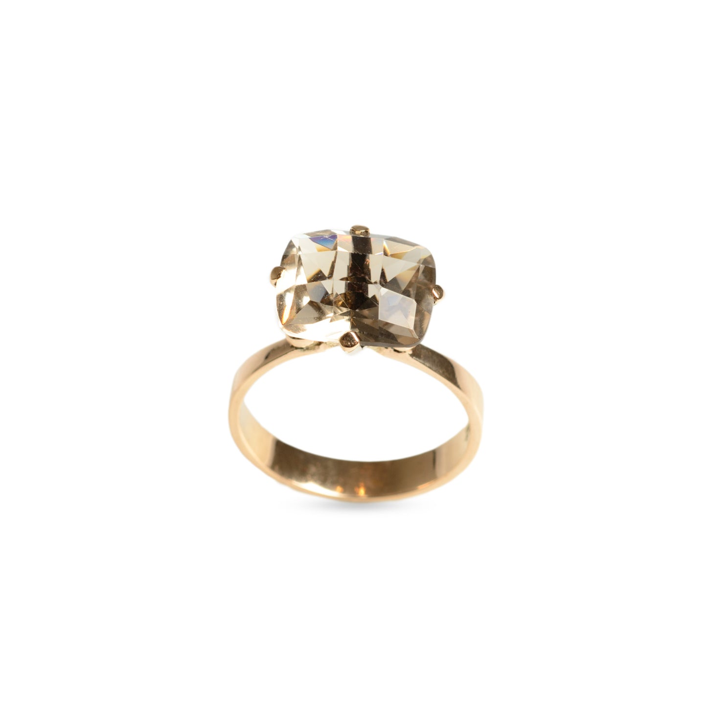 Vintage 9ct Gold Solitaire Statement Ring With Light Smoky Quartz Rectangular Cushion Cut Gemstone Size P US Size 7.5 (Code A586)