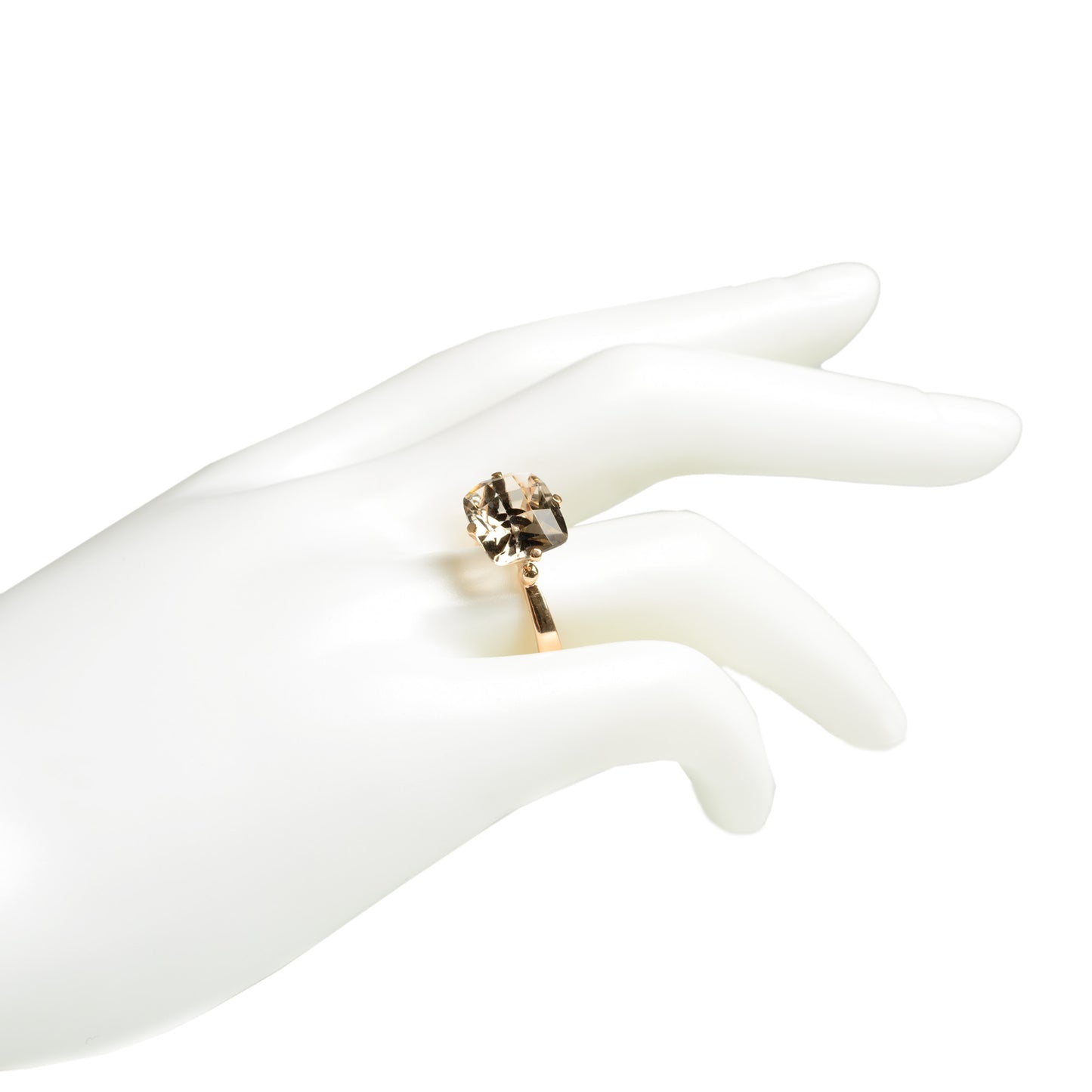 Vintage 9ct Gold Solitaire Statement Ring With Light Smoky Quartz Rectangular Cushion Cut Gemstone Size P US Size 7.5 (Code A586)