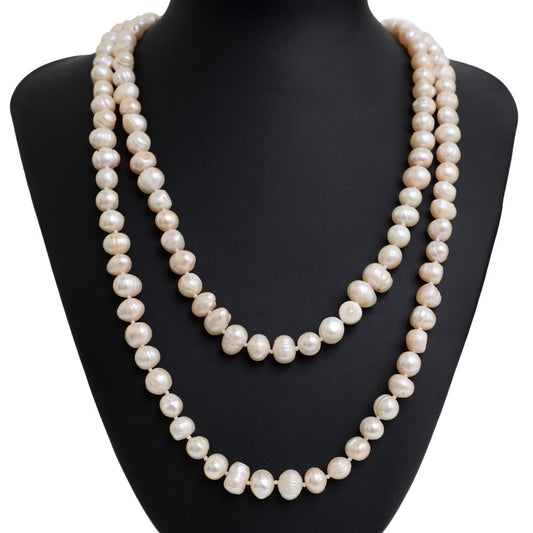 Vintage Fresh Water Baroque Pearl Extra Long Necklace 46.5 Inch Weight 128 grams  (Code A616)