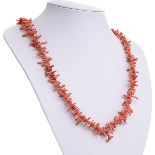 Vintage Natural Coral Corallium Rubrum Branch Necklace 25" Dusky Salmon Pink (Code A618)