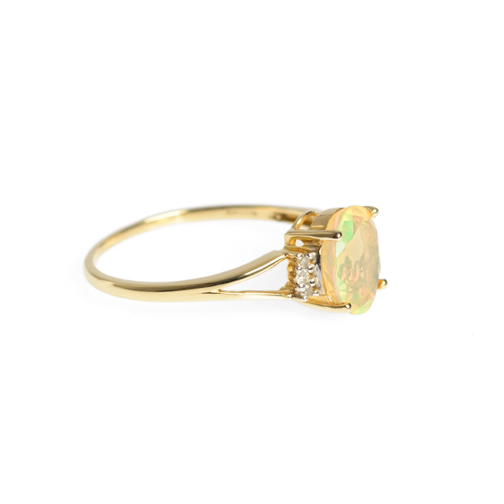 9ct Gold Facet Cut Welo Opal & Diamond Ring TGGC Hallmarked 2012 Size R (Code A628)
