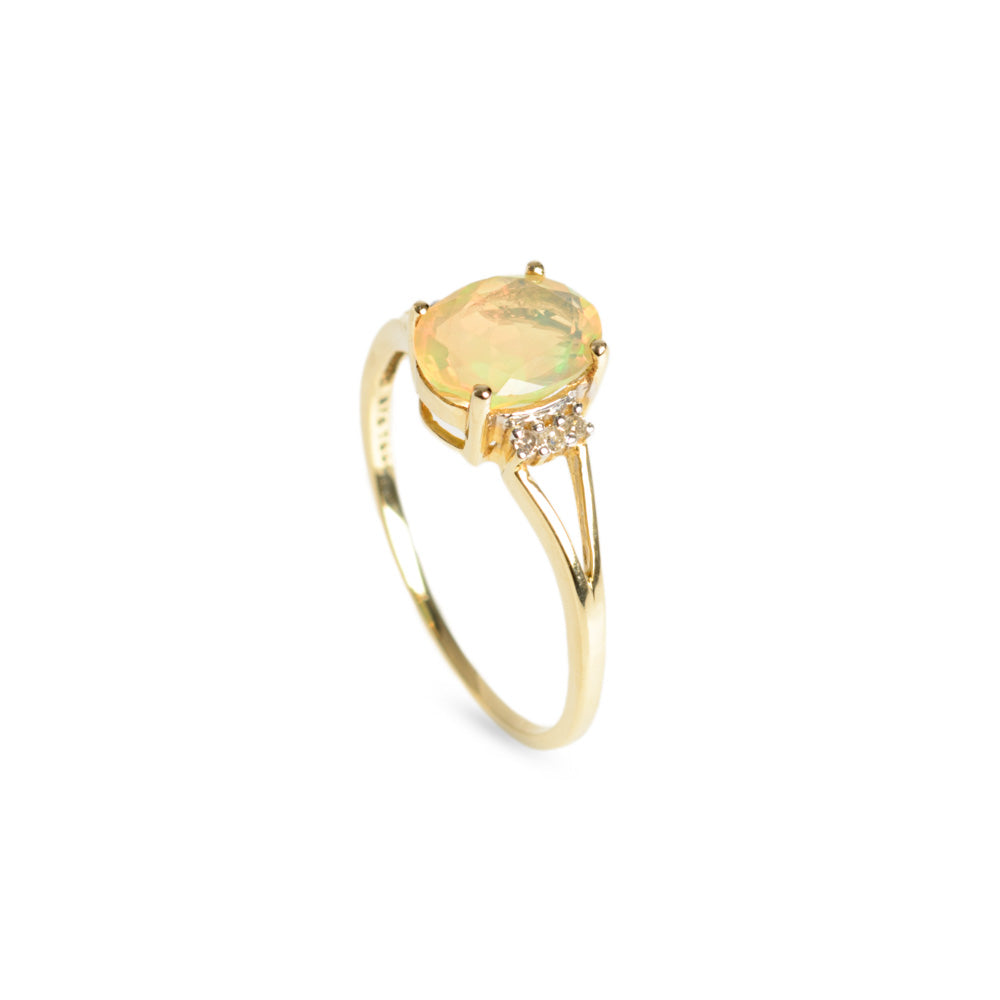 9ct Gold Facet Cut Welo Opal & Diamond Ring TGGC Hallmarked 2012 Size R (Code A628)