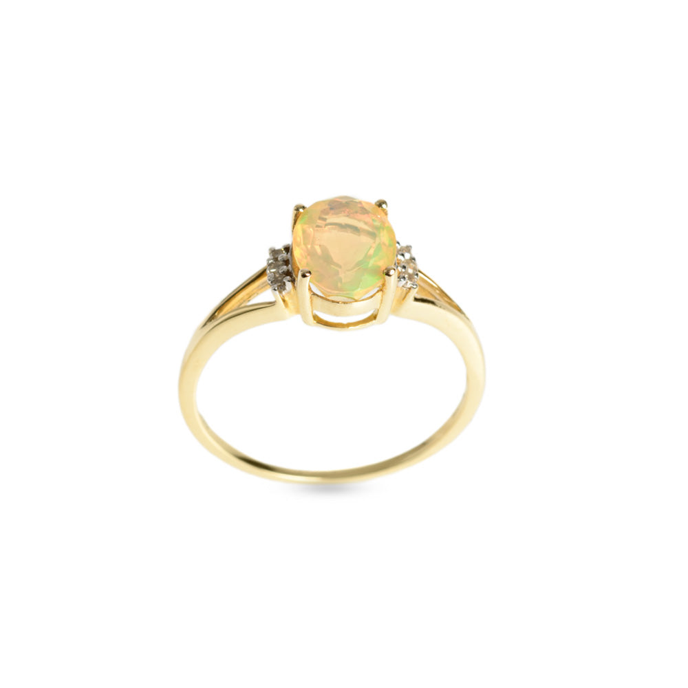 9ct Gold Facet Cut Welo Opal & Diamond Ring TGGC Hallmarked 2012 Size R (Code A628)