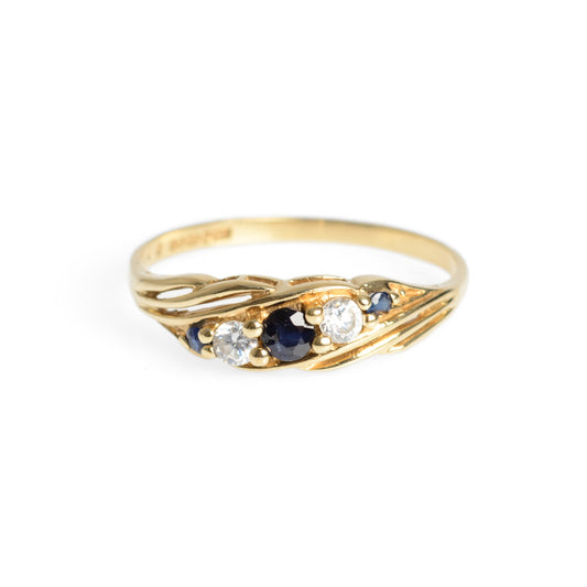Vintage 9ct Gold Blue Spinel & Cubic Zirconia Ring Hallmarked 1988 Size Q (Code A629)