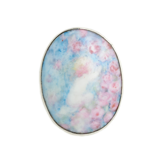 Antique Hand Painted Porcelain & Silver Brooch Rococo Impressionist Child & Rosea (Code A641)