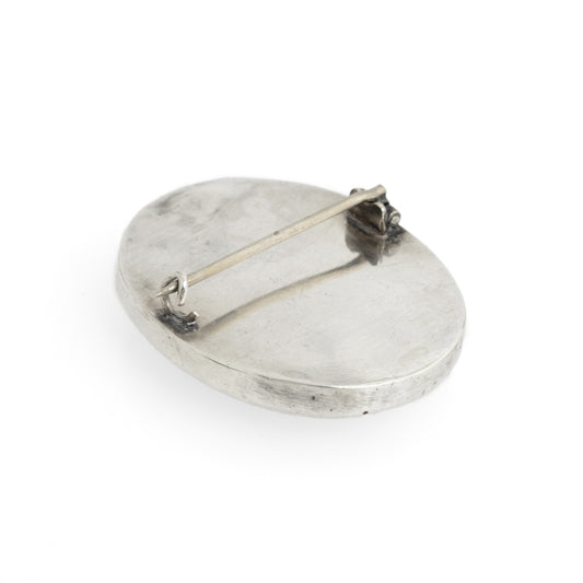 Antique Hand Painted Porcelain & Silver Brooch Rococo Impressionist Child & Rosea (Code A641)