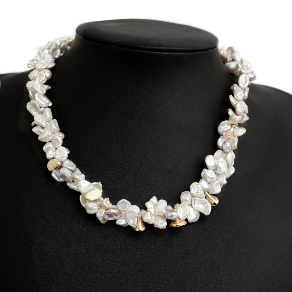 Yvel Designer 18 Carat Gold & Double Baroque Pearl Necklace With Gold Nuggets (Code A644)