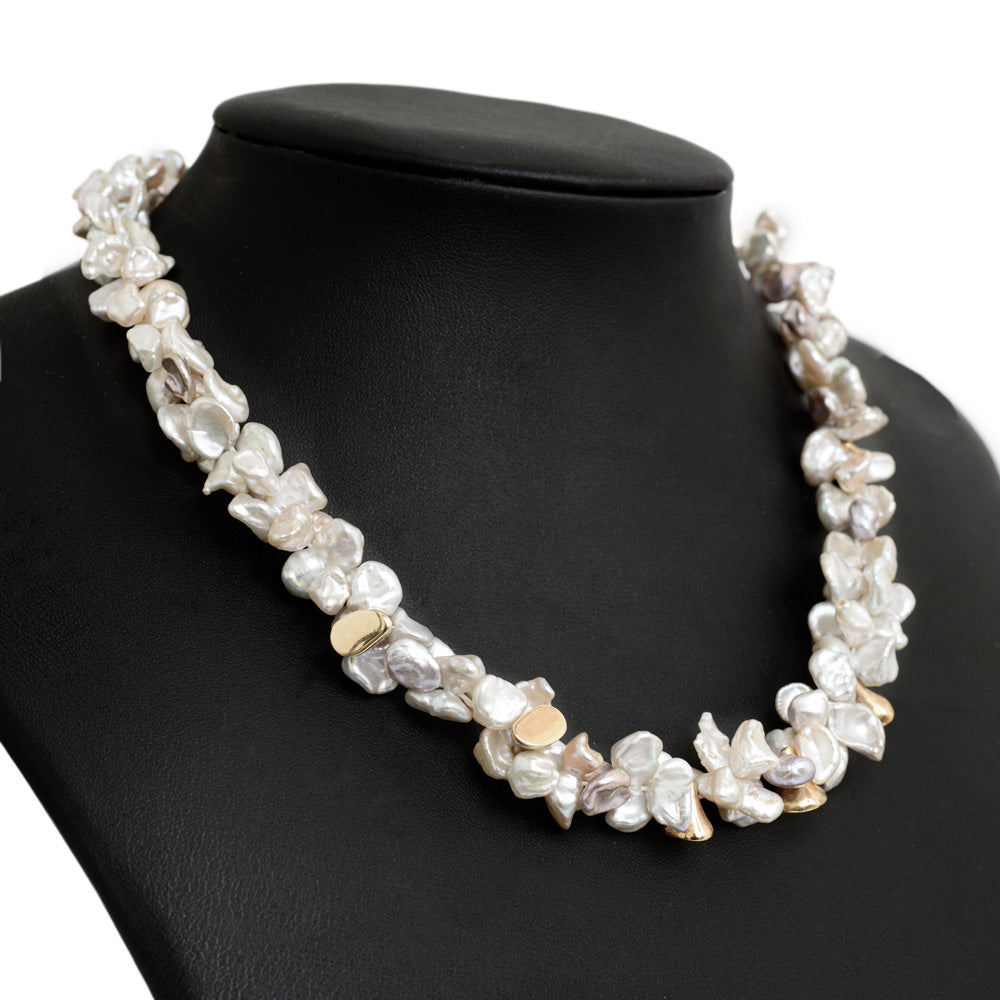 Yvel Designer 18 Carat Gold & Double Baroque Pearl Necklace With Gold Nuggets (Code A644)