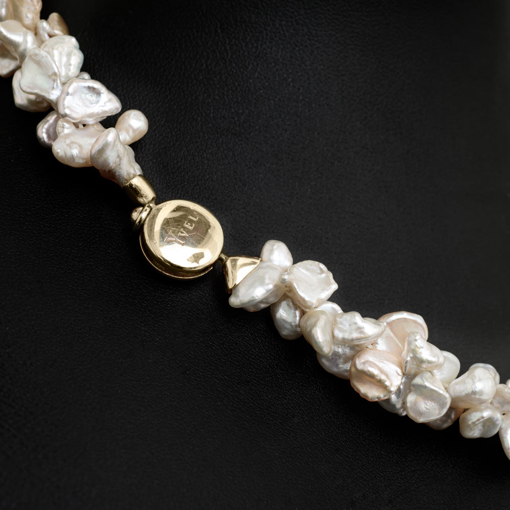 Yvel Designer 18 Carat Gold & Double Baroque Pearl Necklace With Gold Nuggets (Code A644)