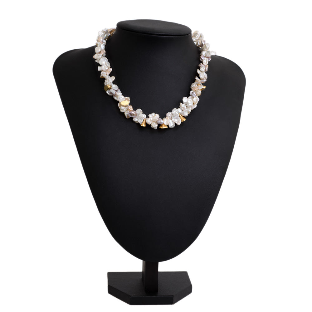 Yvel Designer 18 Carat Gold & Double Baroque Pearl Necklace With Gold Nuggets (Code A644)