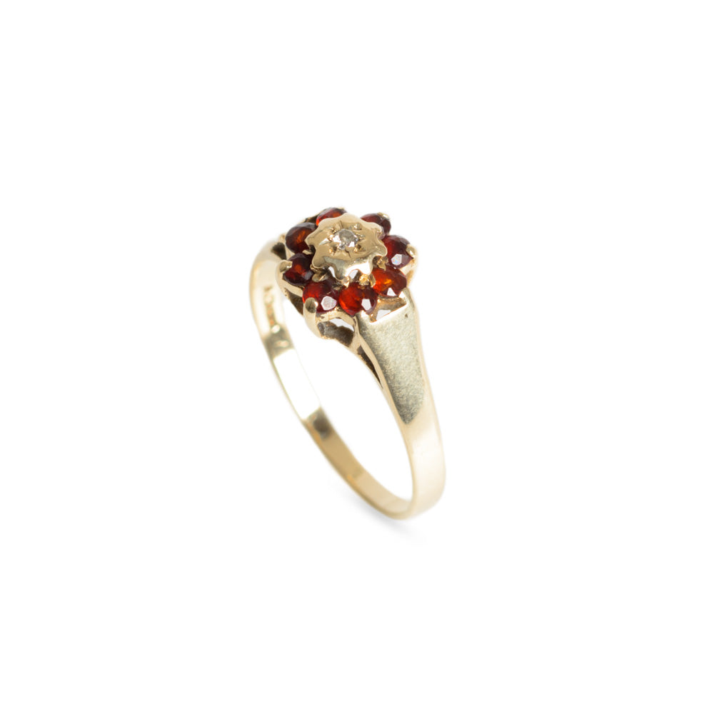 Vintage 9ct Gold Diamond & Red Glass Stones Cluster Ring Hallmarked B'ham 1981 (Code A651)