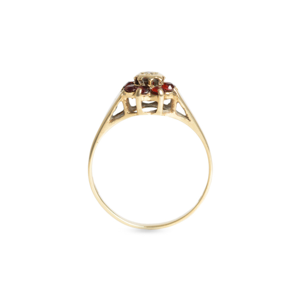 Vintage 9ct Gold Diamond & Red Glass Stones Cluster Ring Hallmarked B'ham 1981 (Code A651)