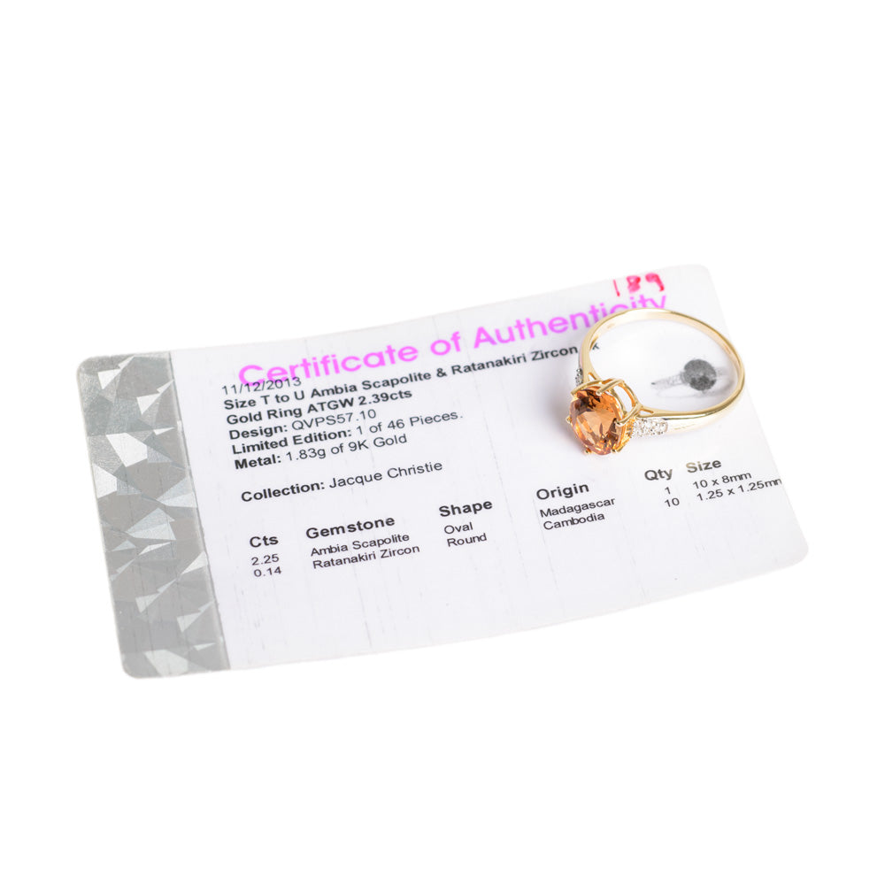 9ct Gold Ring Set With Scapolite Gemstone With Zircon Accents Hallmarked Ltd Edn (Code A653)