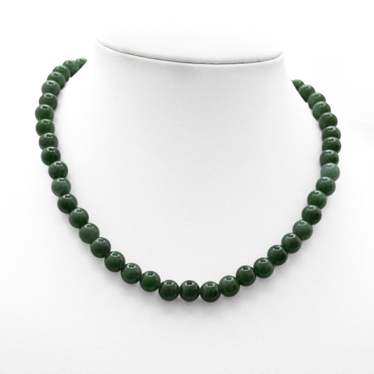 Vintage Jade Nephrite Bead Necklace Choker Type With Pretty White Metal Clasp (Code A668)