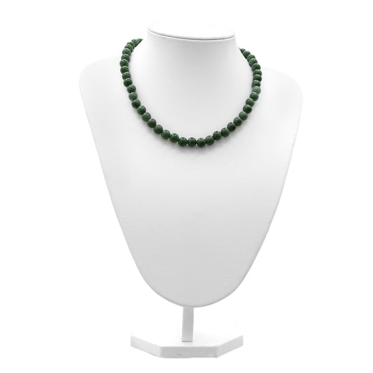 Vintage Jade Nephrite Bead Necklace Choker Type With Pretty White Metal Clasp (Code A668)