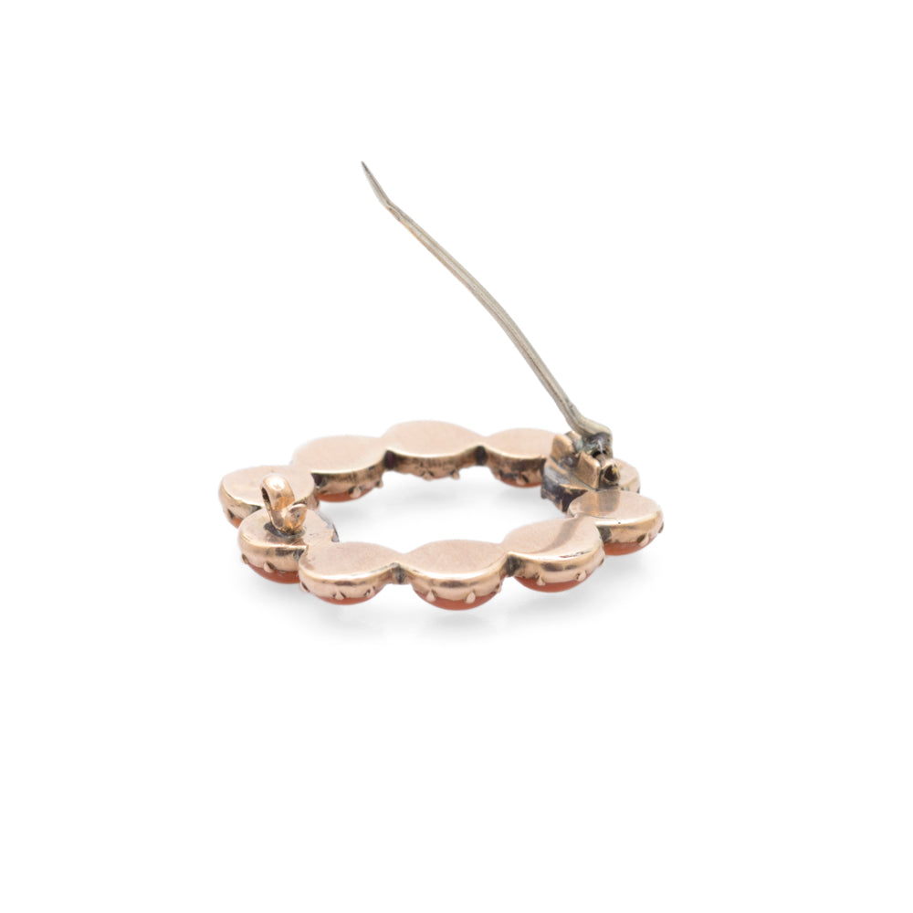 Georgian Coral and 9ct Gold Brooch / Pin Open Ring Design - Antique Estate Jewelry (Code A674)