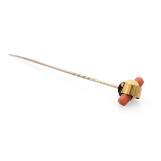 Antique 18ct & 9ct Gold Stick Pin With Natural Red Coral Lozenge (Code A685)