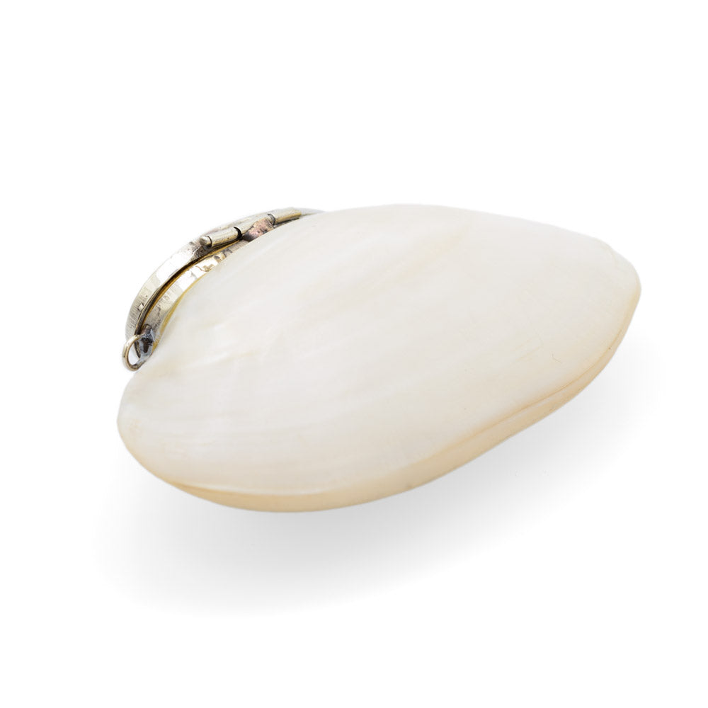 Antique 19th Century Mother Of Pearl Shell & White Metal Snuff Box (Code A686)