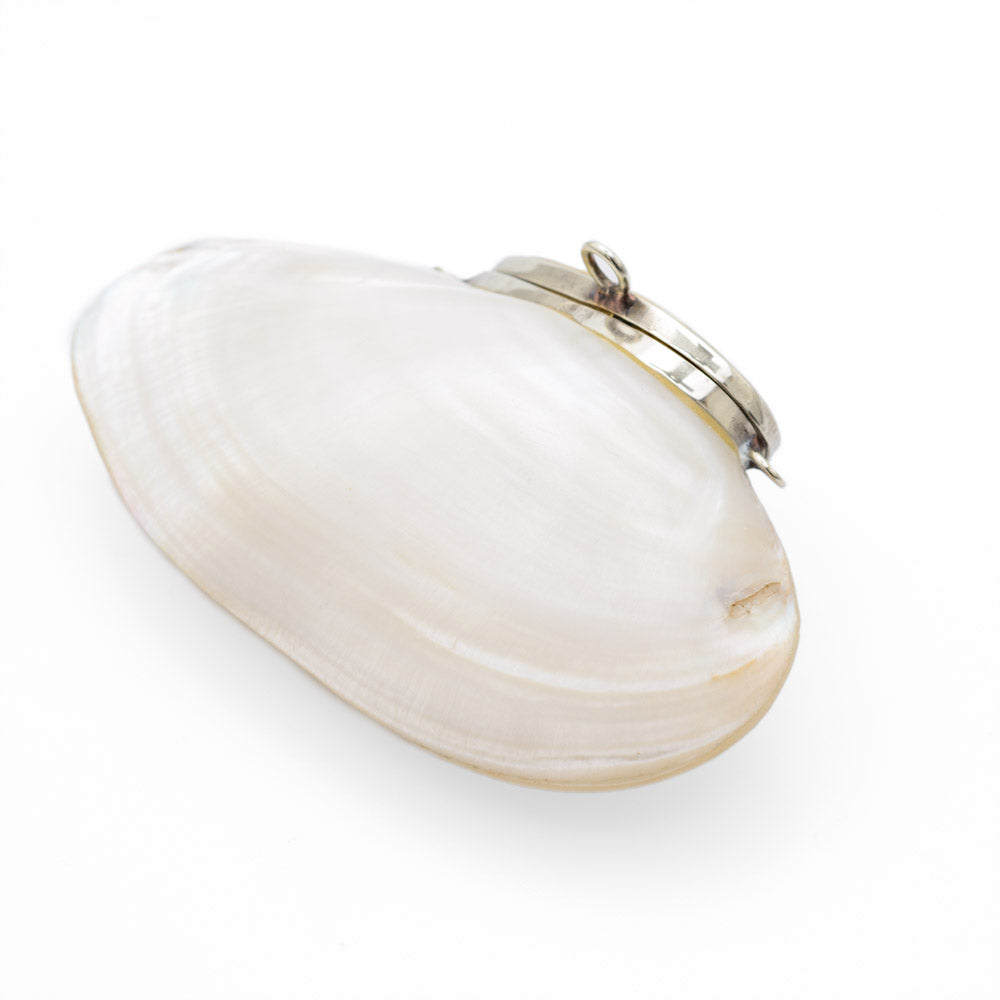Antique 19th Century Mother Of Pearl Shell & White Metal Snuff Box (Code A686)