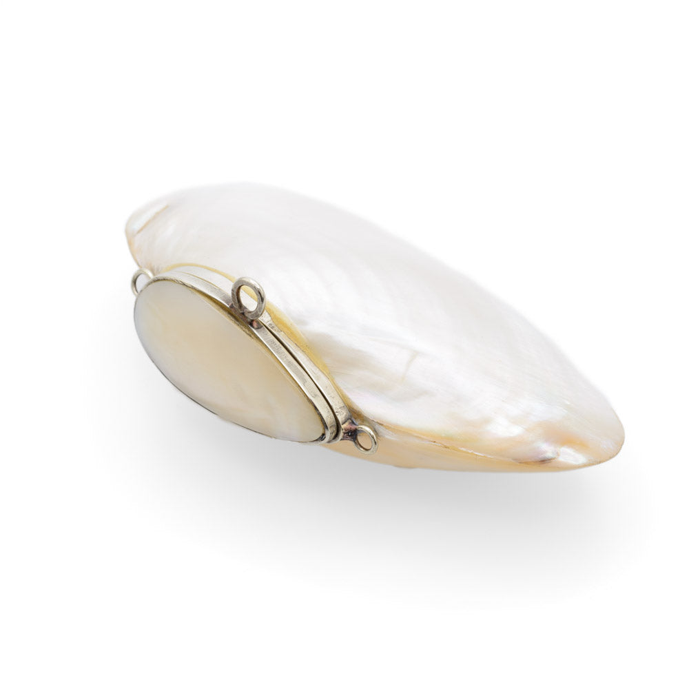 Antique 19th Century Mother Of Pearl Shell & White Metal Snuff Box (Code A686)