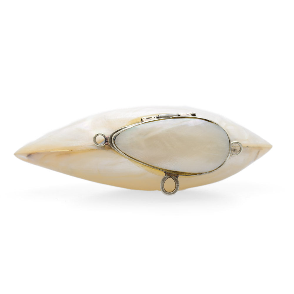 Antique 19th Century Mother Of Pearl Shell & White Metal Snuff Box (Code A686)