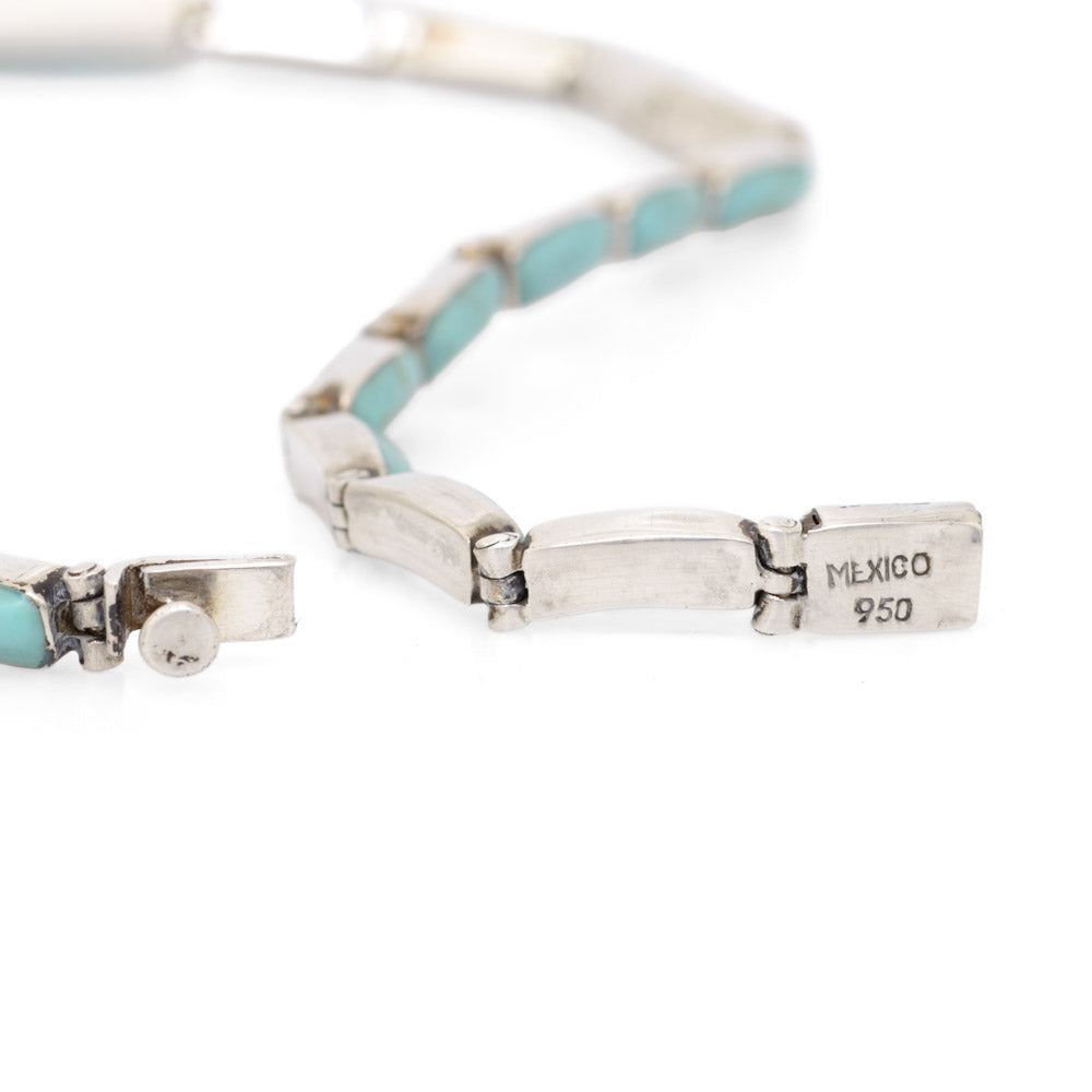 Vintage Mexican 950 Silver & Turquoise With Tan Matrix Cabochons Choker Necklace (Code A687)