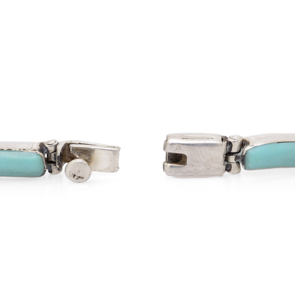 Vintage Mexican 950 Silver & Turquoise With Tan Matrix Cabochons Choker Necklace (Code A687)