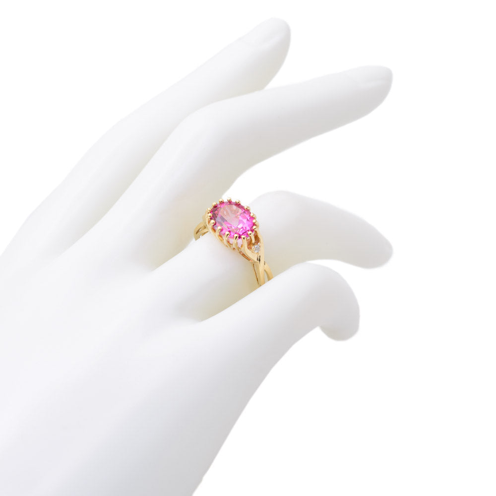 9ct Gold Pink Topaz Ring With Diamond Accents Hallmarked B'ham 2008 Size N (Code A691)