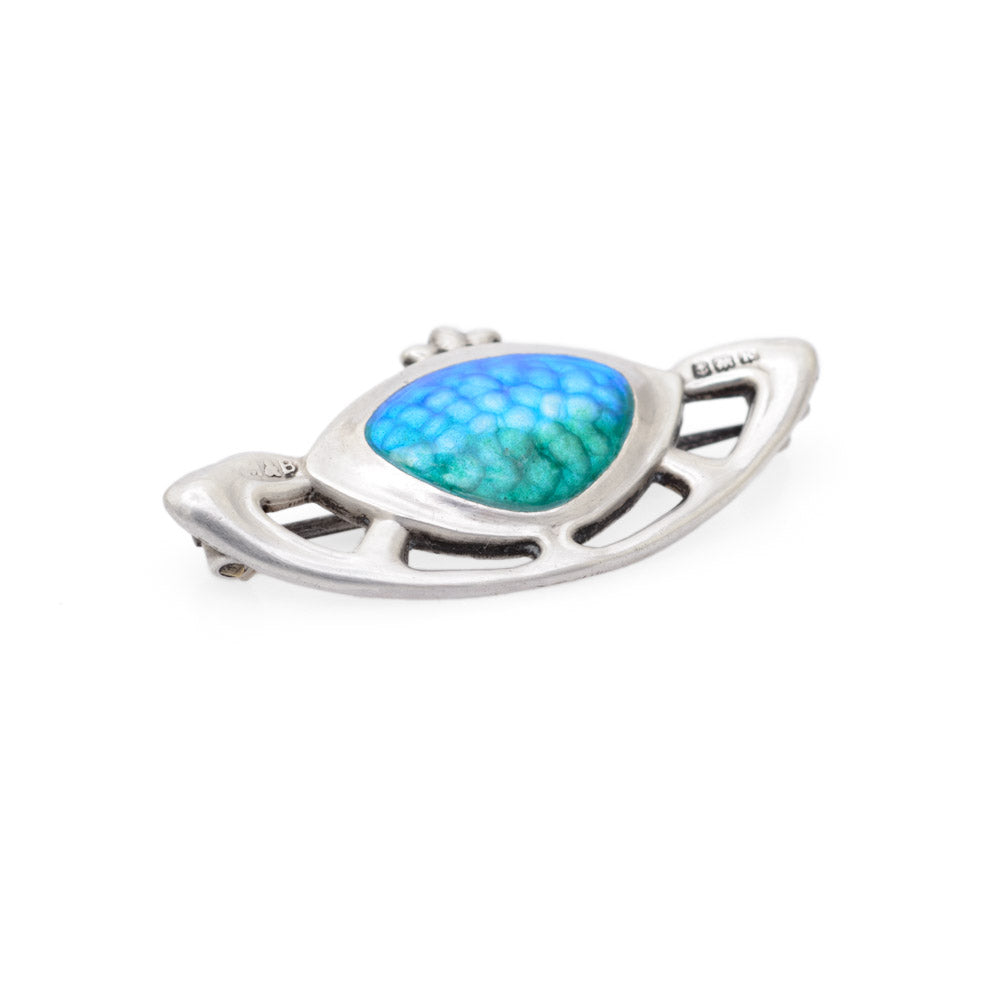 Antique Art Nouveau Silver & Enamel Brooch by Marples & Beasley B'ham 1909 (Code A694)