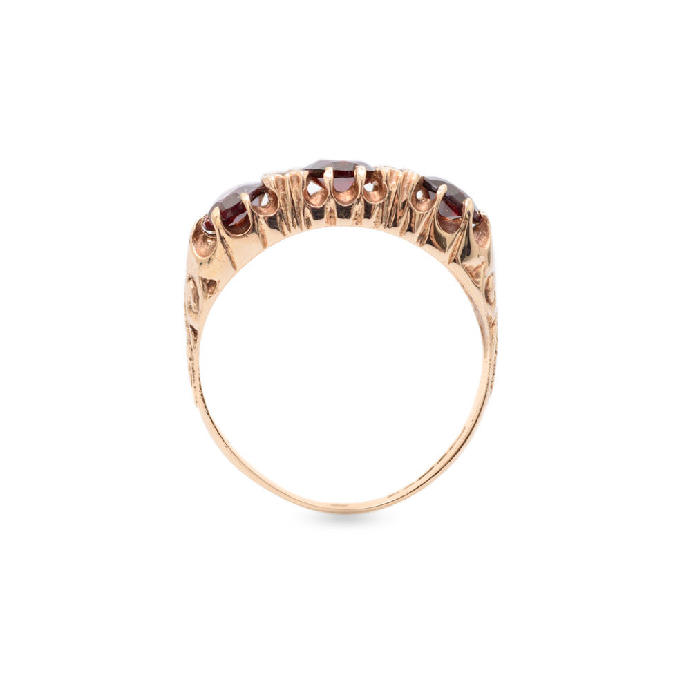 Vintage 9ct Gold Ring Victorian Design With Large Garnets & White Topaz Accents (Code A699)