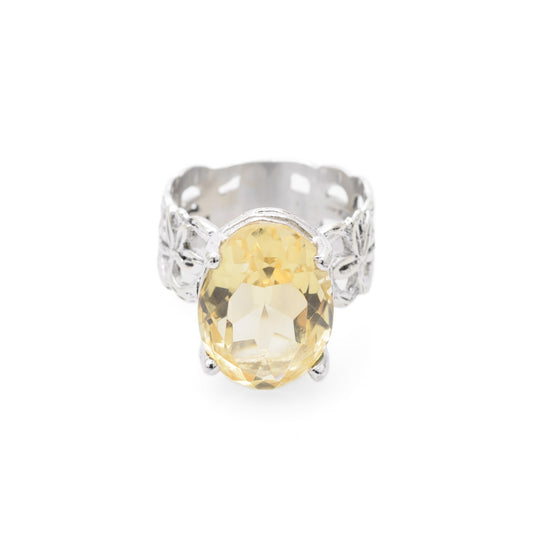9ct White Gold Ring With Large 8.5 Carat Lemon Citrine Gemstone Hallmarked Birmingham 1997 (Code A714)