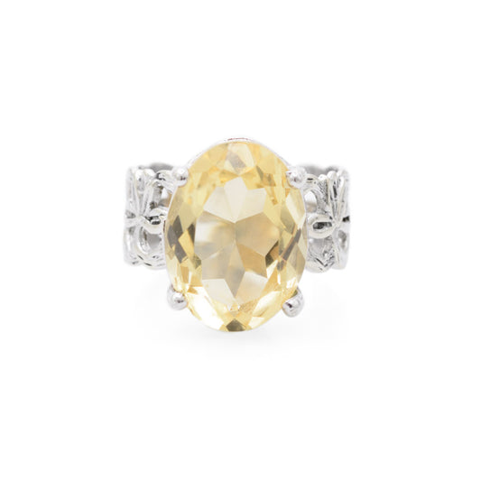 9ct White Gold Ring With Large 8.5 Carat Lemon Citrine Gemstone Hallmarked Birmingham 1997 (Code A714)