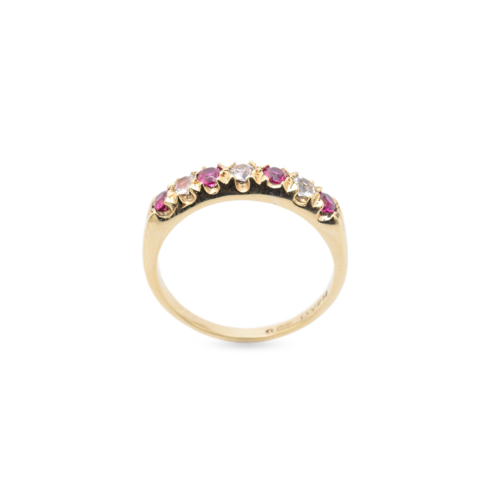 Vintage 9ct Gold Ruby & Rock Crystal Quartz Half Eternity Ring Ladies Size O (Code A731)