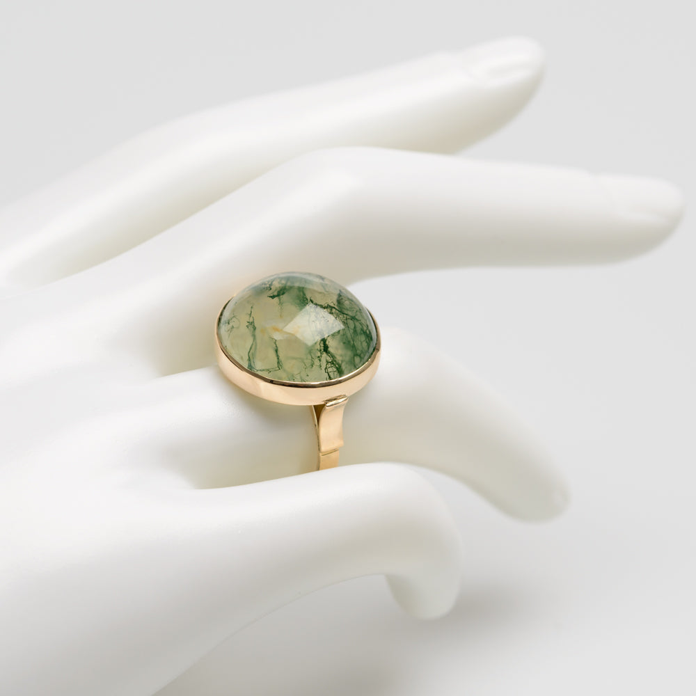 RESERVED FOR JILL Antique 9ct Gold & Large Moss Agate Cabochon Ring Size N (Code A761)