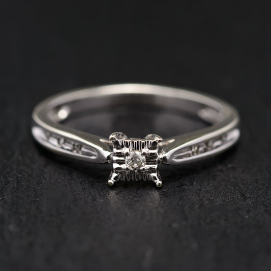 Elegant 9ct White Gold & Diamond Ring UK Size J 1/2 Hallmarked London (Code A767)