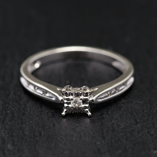 Elegant 9ct White Gold & Diamond Ring UK Size J 1/2 Hallmarked London (Code A767)