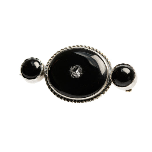 Antique Victorian Polished Whitby Jet & White Metal Mourning Brooch c.1880 (Code A769)