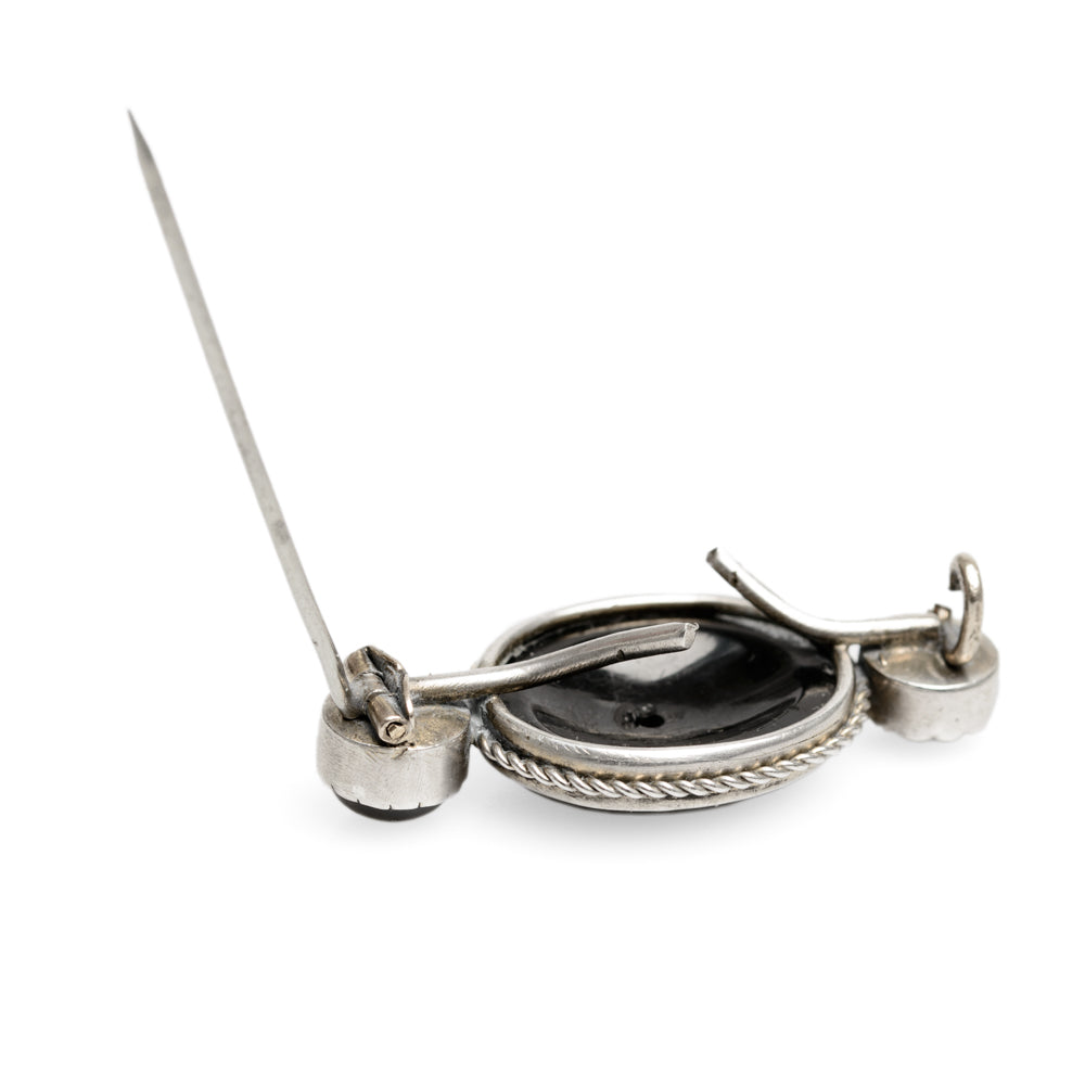 Antique Victorian Polished Whitby Jet & White Metal Mourning Brooch c.1880 (Code A769)